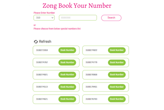 zong book your number